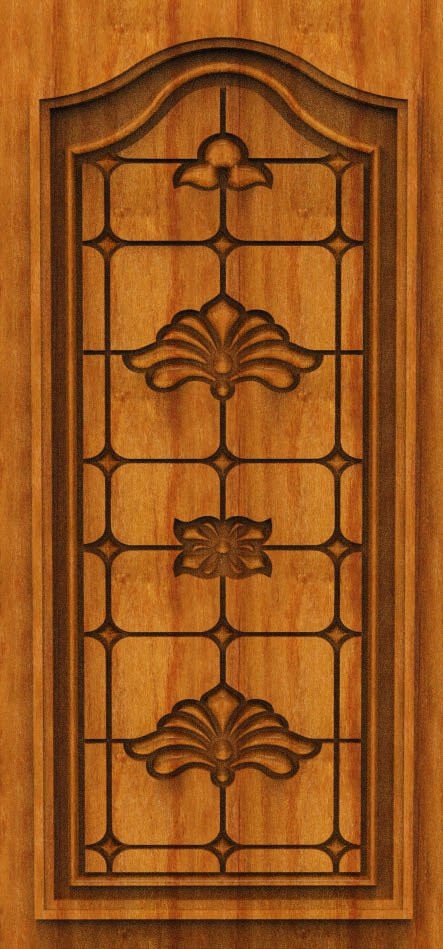 3D DOOR - OAK-43 Classic Floral Motif Geometric Panel Carving